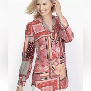 Talbots Pink Patch work  floral blouse